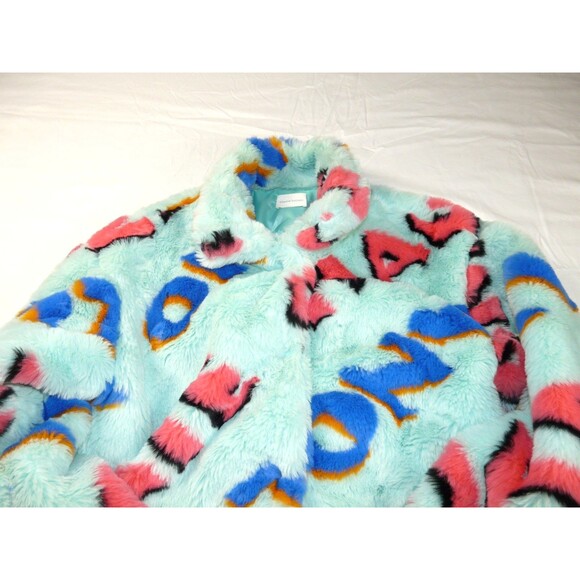 Charlie Luciano Milano Rare Limited Teal Blue Fuzzy Allover Print Snap Jacket - Picture 8 of 16